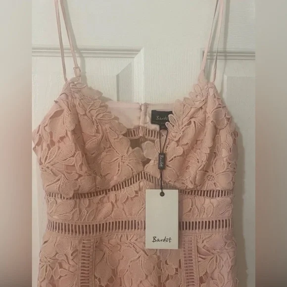 NWT BARDOT BOTANICA LACE DRESS IN SOFT LIGHT PINK - Picture 3 of 9